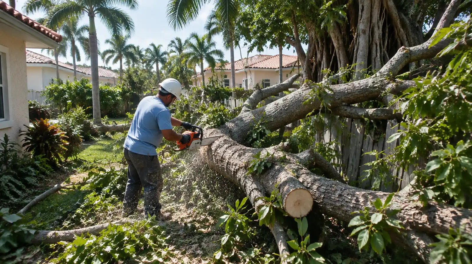 Crew clearing a storm-fallen tree in Miami, FL