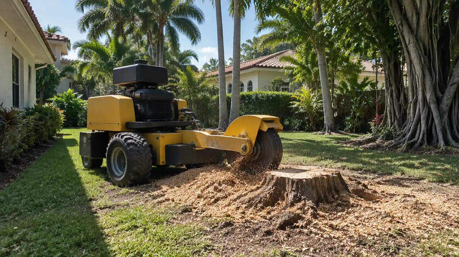 Stump grinder removing a tree stump in Miami, FL
