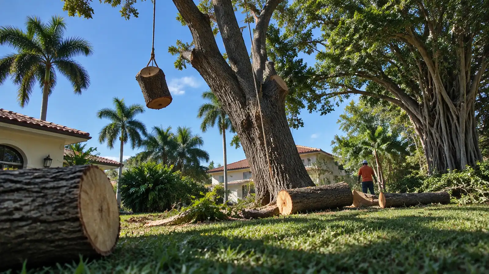 Tree being removed in sections in Miami, FL